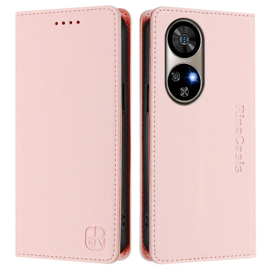 For Ulefone Note 17 Pro RC01 Dual-Folded Magnetic Suction RFID Leather Phone Case(Pink)