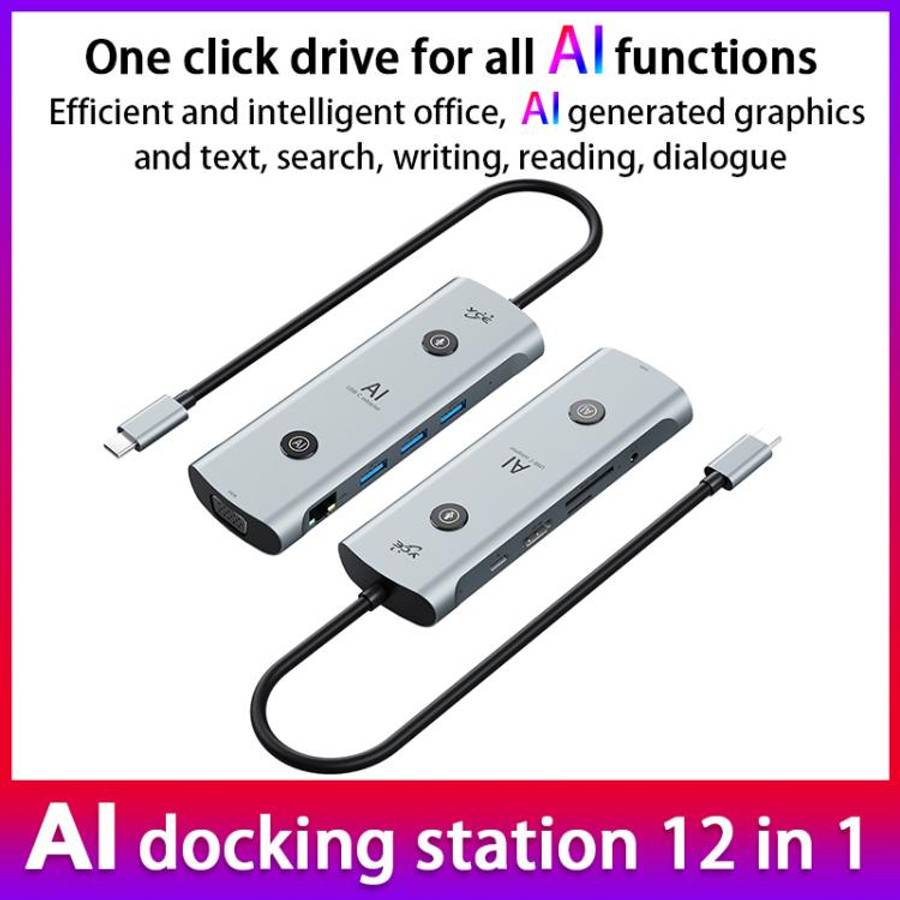 YCE V172 12 in 1 USB-C / Type-C HUB Adapter AI Docking Station(Grey)