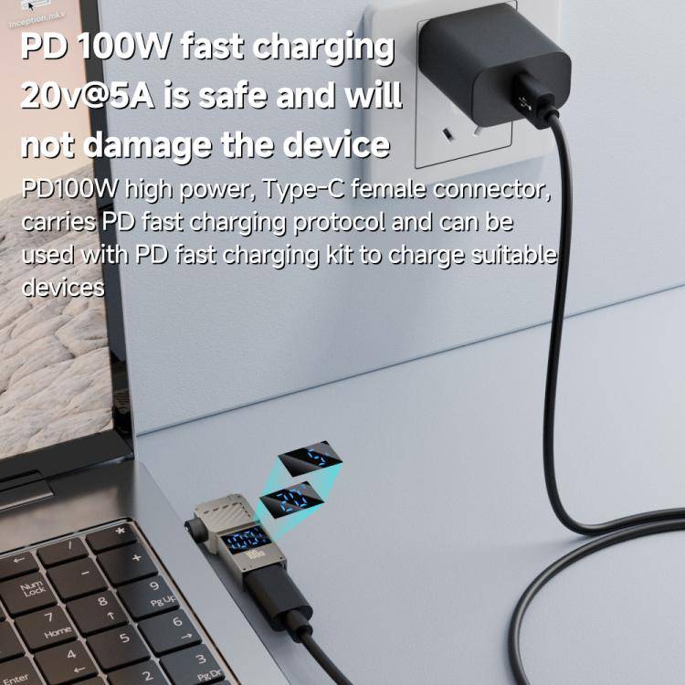 100W Computer Charging Digital Display Adapter, Specification:Type-C to DC6.0x0.6mm