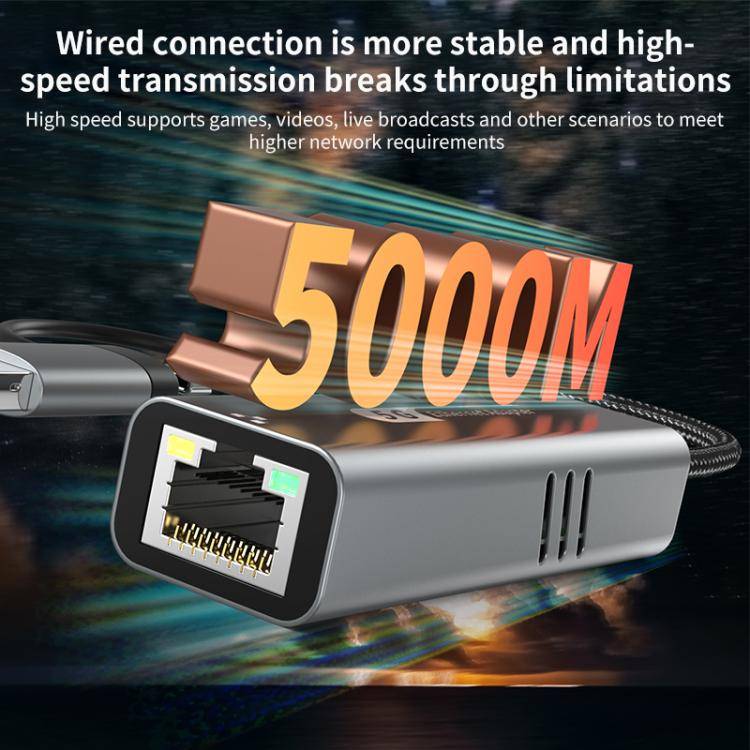 USB-C / Type-C and USB3.0 to RJ45 5G Gigabit Wired Ethernet Network Adapter(Grey)