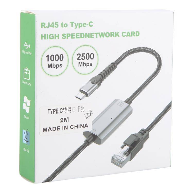 2m RJ45 to USB-C / Type-C High Speed Network Card Ethernet Cable