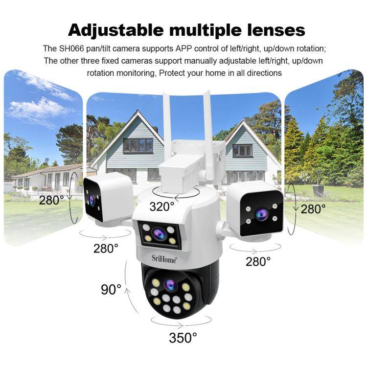 SriHome SH066 8MP HD Quad Lens Security Camera, Support Full Color Night Vision / Two-way Audio(A...