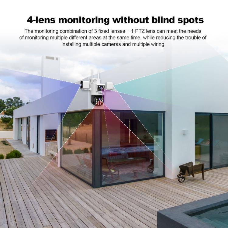 SriHome SH066 8MP HD Quad Lens Security Camera, Support Full Color Night Vision / Two-way Audio(A...