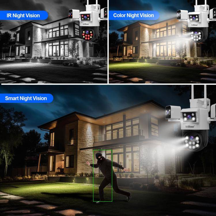 SriHome SH066 8MP HD Quad Lens Security Camera, Support Full Color Night Vision / Two-way Audio(A...