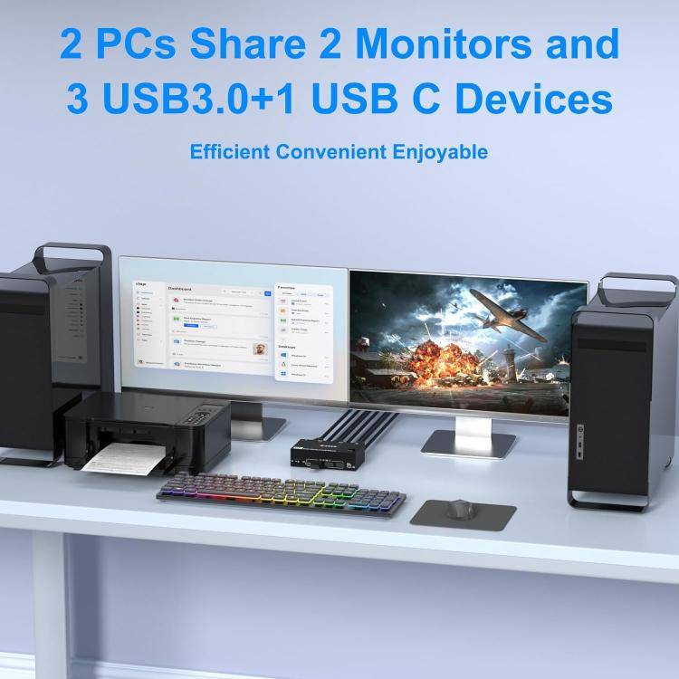 KC-KVM8202 8K 60Hz USB3.0 / HDMI 2-Port Dual Monitor KVM Switch, UK Plug