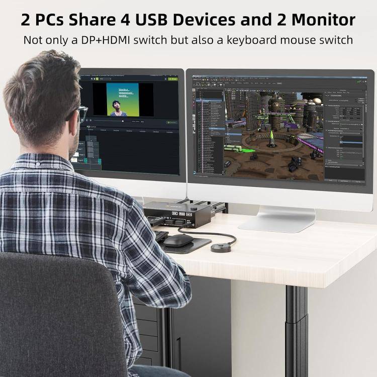 KC-KVM8202DH 8K 60Hz HDMI and DP and USB3.0 Dual Monitor KVM Switch, AU Plug