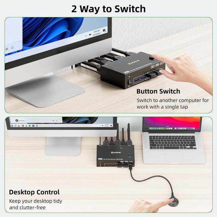 KC-KVM8202DH 8K 60Hz HDMI and DP and USB3.0 Dual Monitor KVM Switch, AU Plug