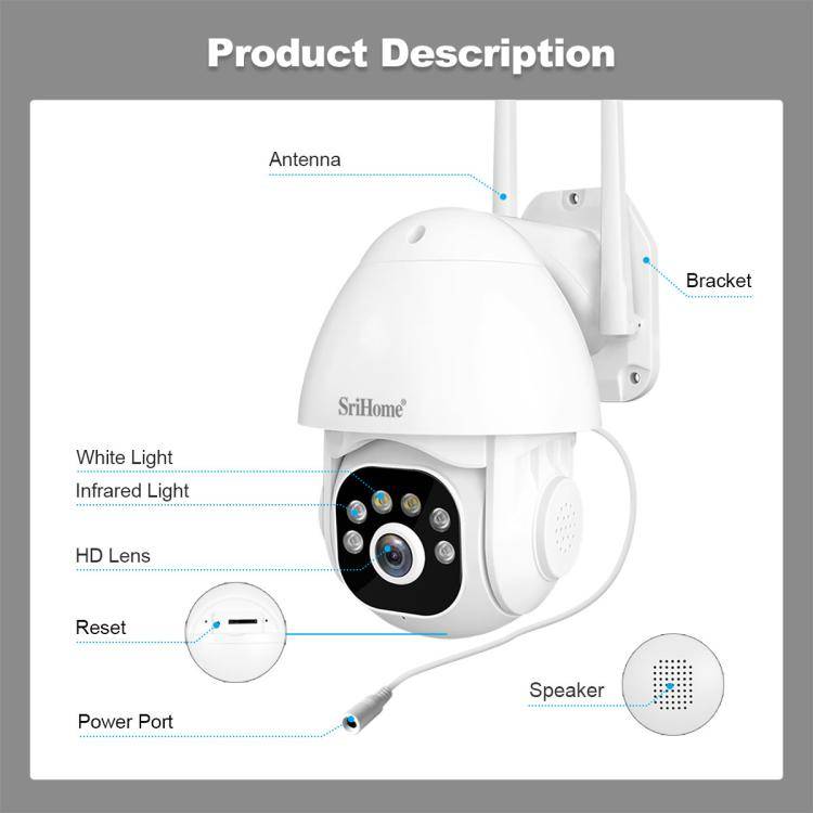 SriHome NVS001E-IPC039B 5MP 8CH HD NVR Wireless Cameras Set, Plug:US Plug