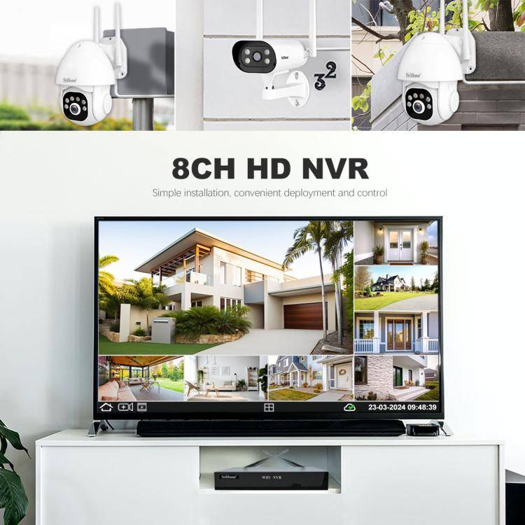 SriHome NVS001E-IPC039B 5MP 8CH HD NVR Wireless Cameras Set, Plug:US Plug