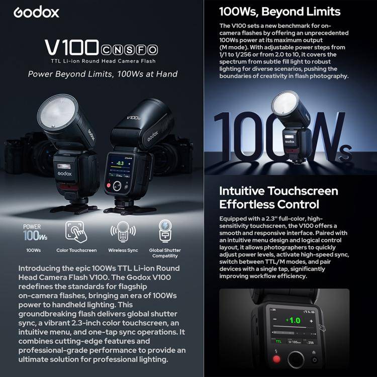 Godox V100 Round Head TTL Flash Speedlite For Olympus(UK Plug)