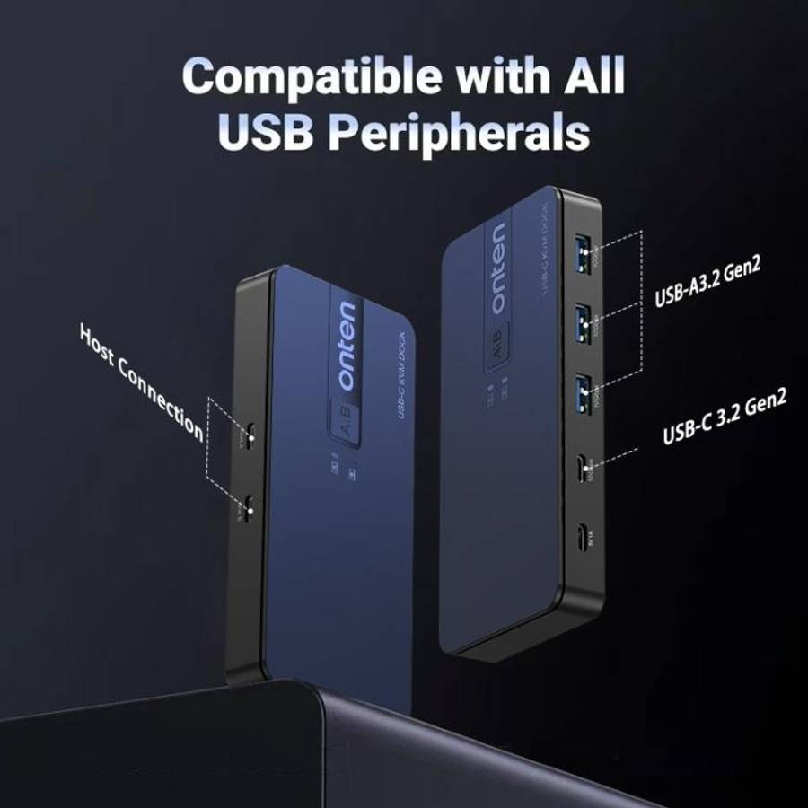 Onten KVM200 USB 3.2 Gen2 Sharing Switch 2 In 4 Out(Black)