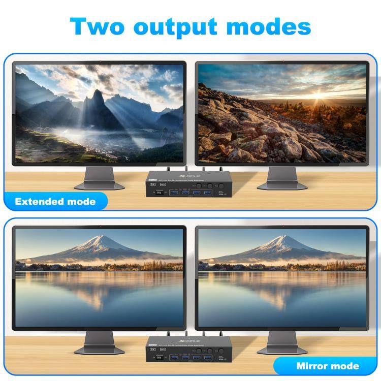 KCEVE KC-KVM302DH 8K 60Hz HDMI and DP and USB3.0 Dual Monitor KVM Switch, AU Plug