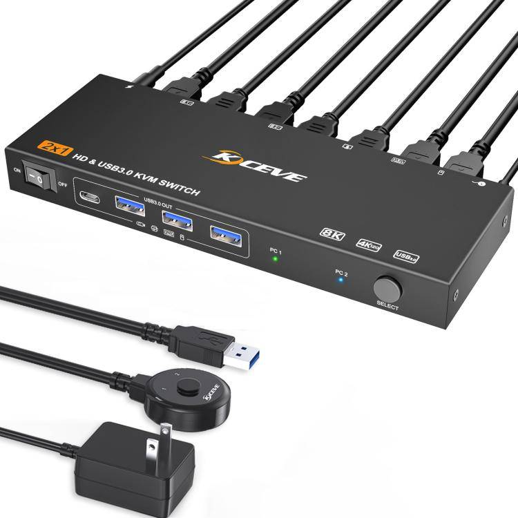 KCEVE KC-KVM9201 8K 60Hz HDMI and USB3.0 Monitor KVM Switch, EU Plug
