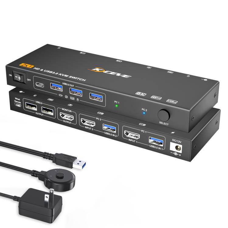 KCEVE KC-KVM9201 8K 60Hz HDMI and USB3.0 Monitor KVM Switch, AU Plug