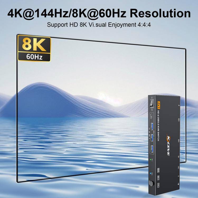 KCEVE KC-KVM9201 8K 60Hz HDMI and USB3.0 Monitor KVM Switch, UK Plug