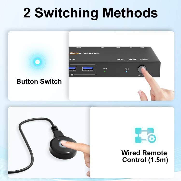 KCEVE KC-KVM9201 8K 60Hz HDMI and USB3.0 Monitor KVM Switch, AU Plug