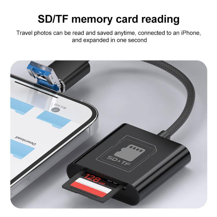 2 in 1 SD + TF Card Slot Reader, Interface:Type-C(Black)