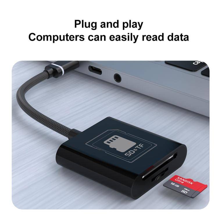 2 in 1 SD + TF Card Slot Reader, Interface:Type-C(Black)