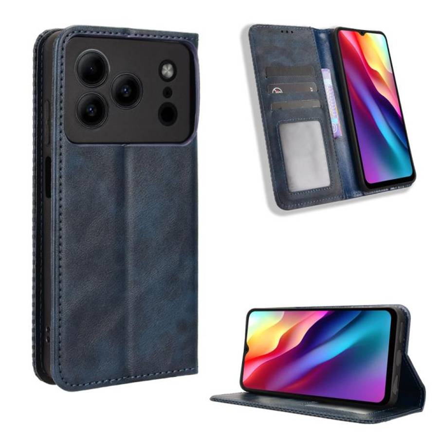 For Doogee Note 56 / Note 56 Pro Magnetic Buckle Retro Texture Leather Phone Case(Blue)