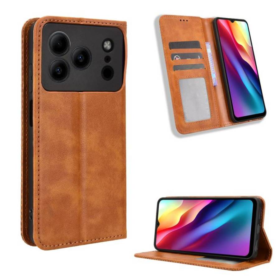 For Doogee Note 56 / Note 56 Pro Magnetic Buckle Retro Texture Leather Phone Case(Brown)