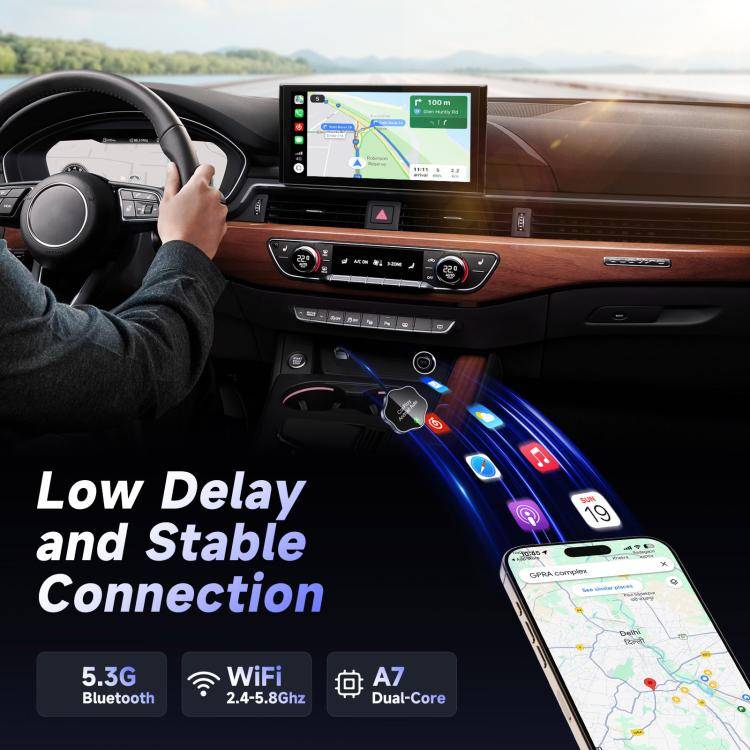 USB Wired to Wireless Car CarPlay Box Adapter, with Type-C Adapter(Black)