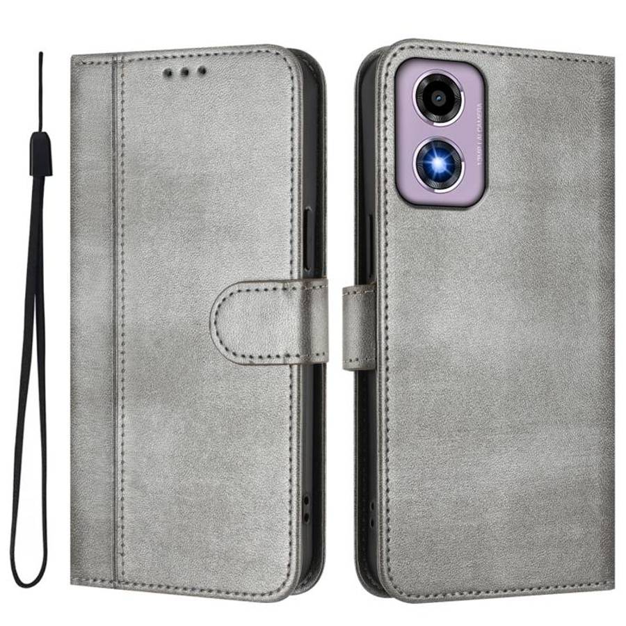 For Motorola Moto E14 4G / G24 4G Line Splicing Buckle Retro Leather Phone Case(Grey)