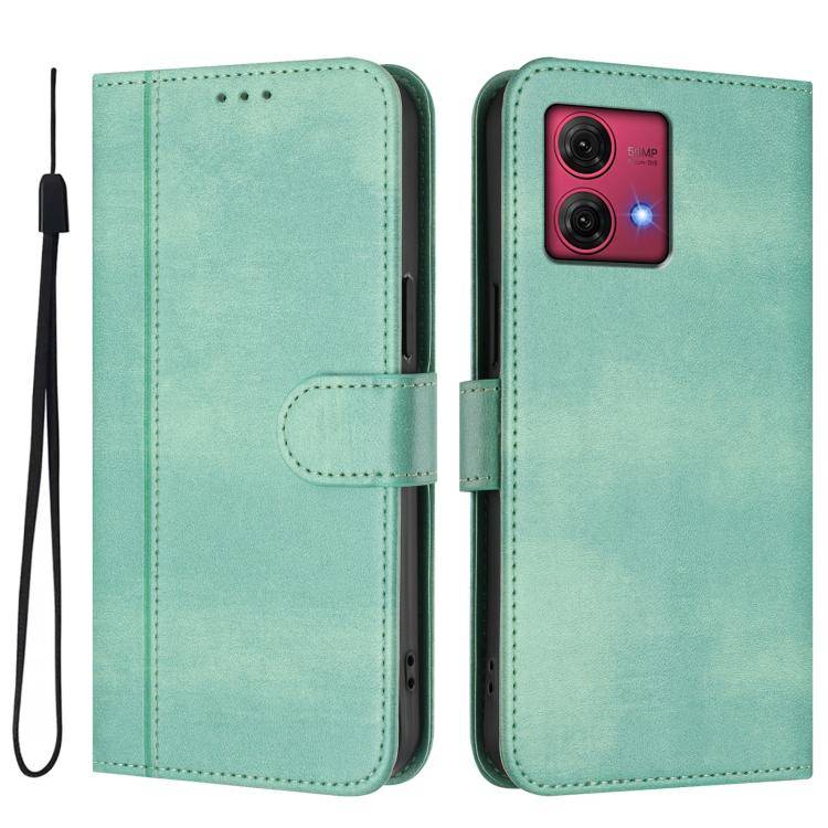 For Motorola Moto G84 5G Line Splicing Buckle Retro Leather Phone Case(Mint)