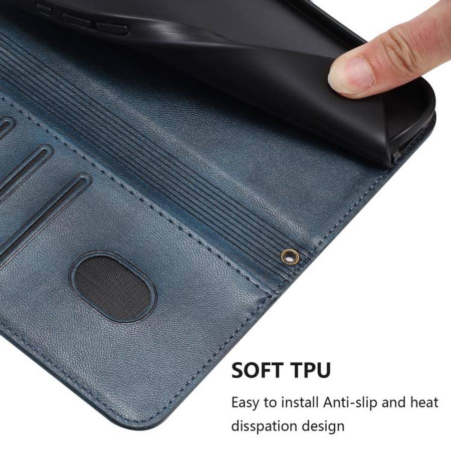 For Oukitel C57S / C57 Pro / Blu J12 Line Splicing Buckle Retro Leather Phone Case(Dark Blue)