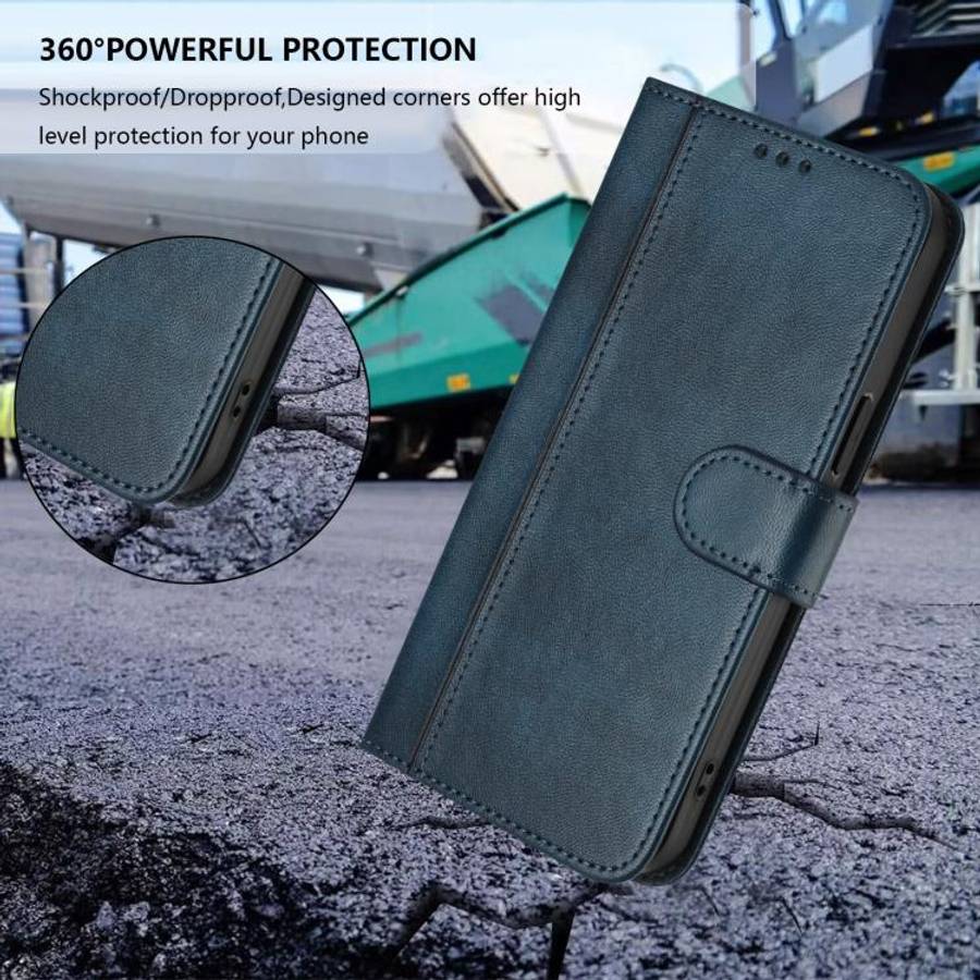 For Oukitel C57S / C57 Pro / Blu J12 Line Splicing Buckle Retro Leather Phone Case(Dark Blue)