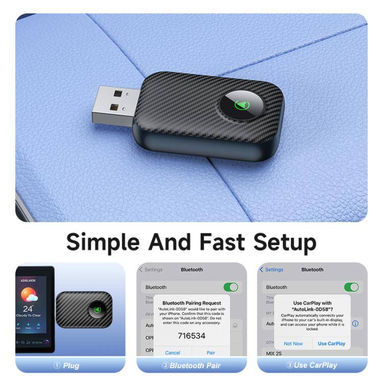 2 in 1 USB Wired to Wireless Car CarPlay / Android Box Adapter, with USB and Type-C Cable(Black)