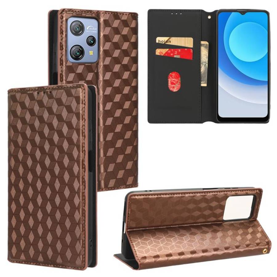 For Blackview A53 / A53 Pro Cubic Grid Texture Flip Leather Phone Case(Brown)