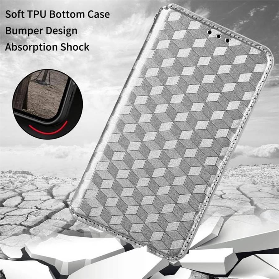 For Motorola Moto G31 / G41 Cubic Grid Texture Flip Leather Phone Case(Silver)