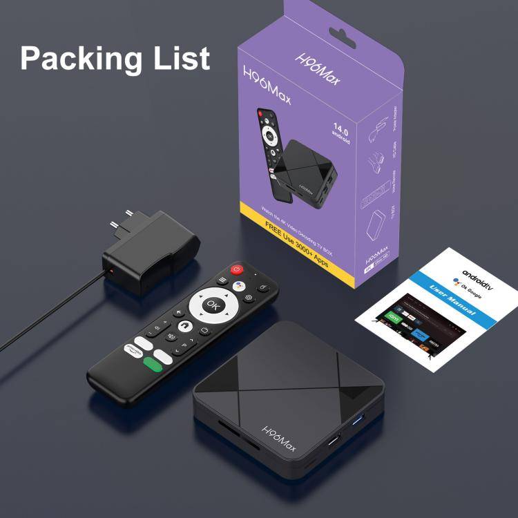 H96Max 4K UHD Android 14 Smart TV Box with Remote Control, RK3518 Quad-Core 2GB+16GB(UK Plug)