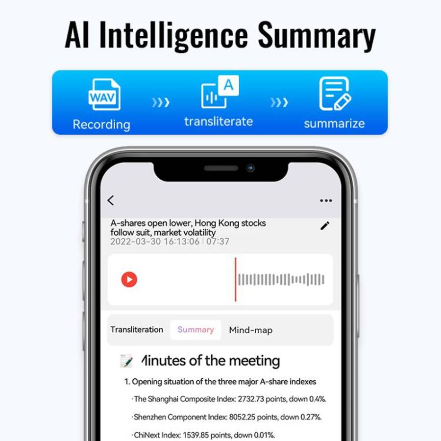 JNN M29A Portable Smart AI Magnetic Recorder Support APP Control, Memory:16GB(Black)