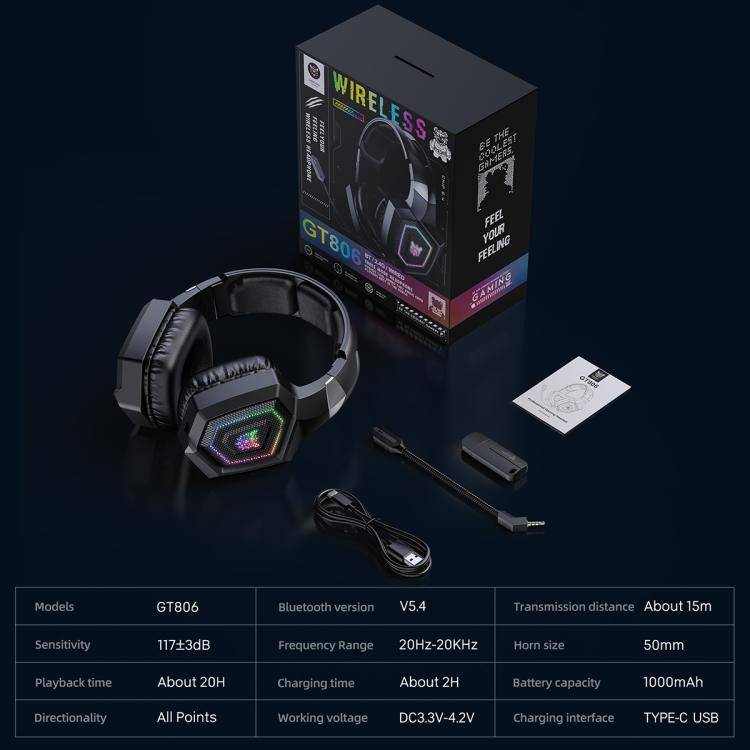 ONIKUMA GT806 Tri-mode Bluetooth 2.4G Wired E-sports Game Headset(Black)