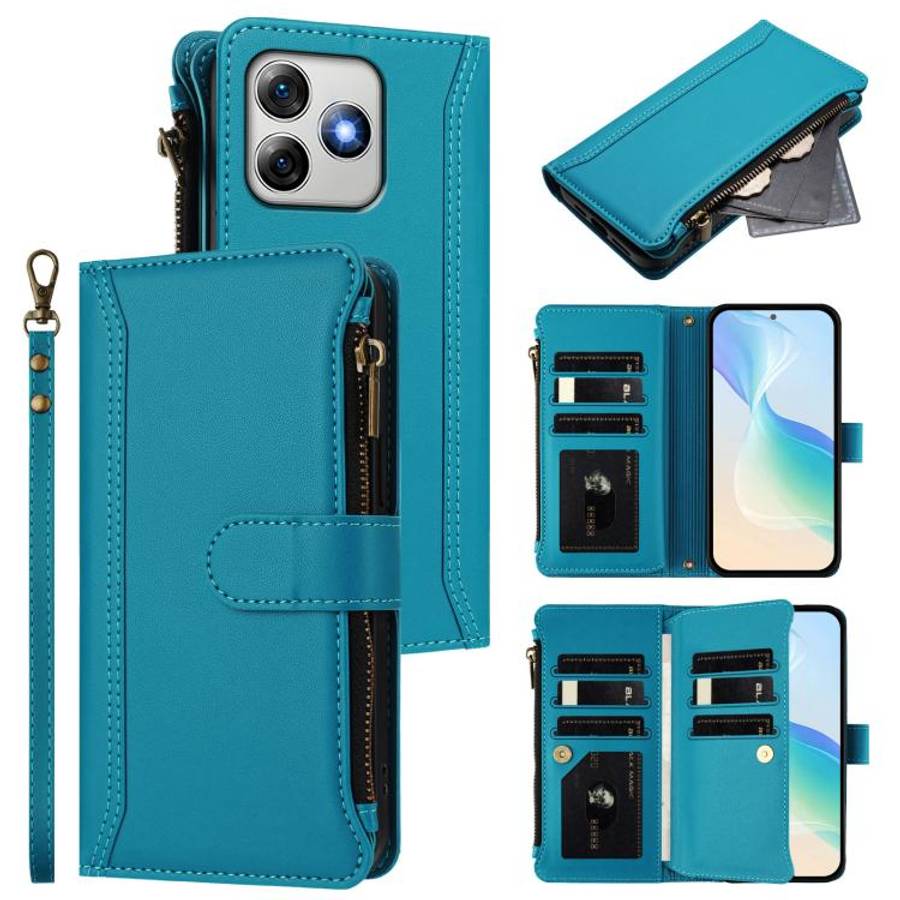 For Ulefone Note 18 Ultra / Note 18 Pro Magnetic Closure 9 Card Slots Zipper Leather Case with Ha...