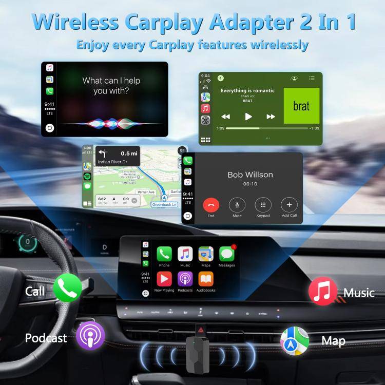 2 in 1 USB Wired to Wireless Car CarPlay / Android Auto Box Adapter(Black)