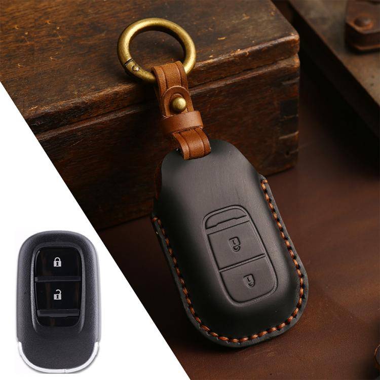 For Honda Odyssey 2024 Hallmo Crazy Horse Cowhide Car Key Protection Cover(2-button Black)