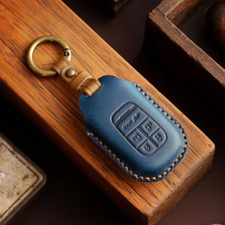 For Honda Odyssey 2024 Hallmo Crazy Horse Cowhide Car Key Protection Cover(2-button Black)