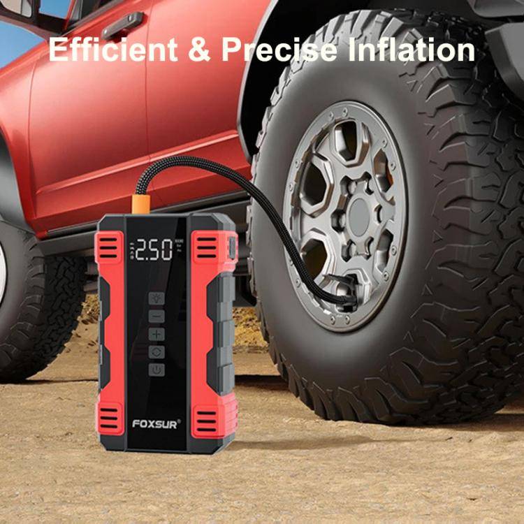 FOXSUR Car Emergency Starter Power Supply Multi-function Portable Car Air Pump(Red)