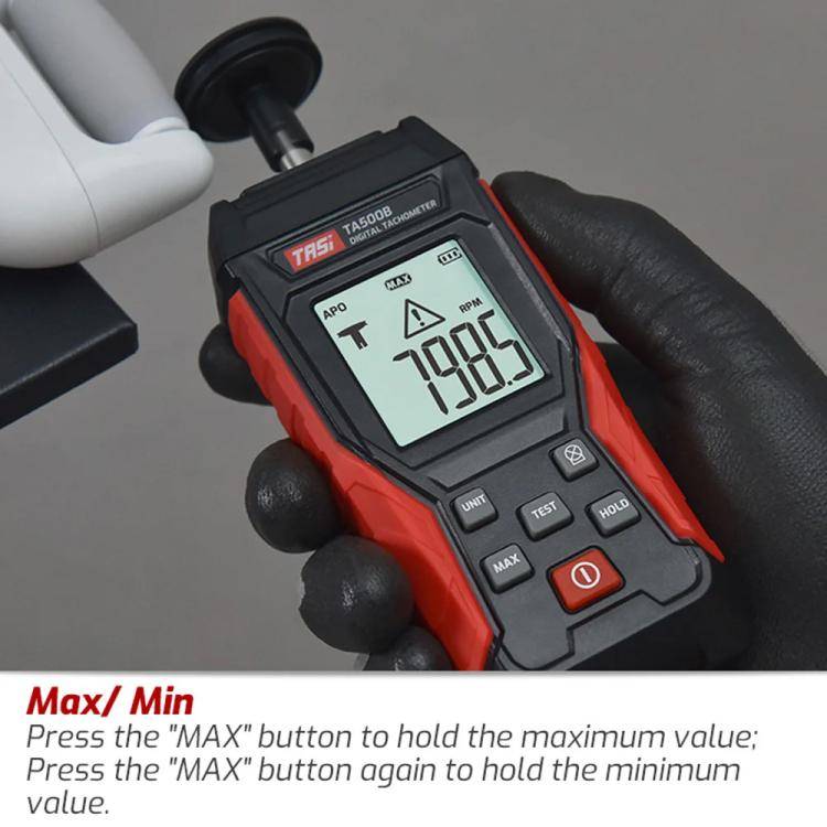 TASI TA500B Contact Measurement Laser Tachometer Digital Display Measuring Speed Meter(Black Red)