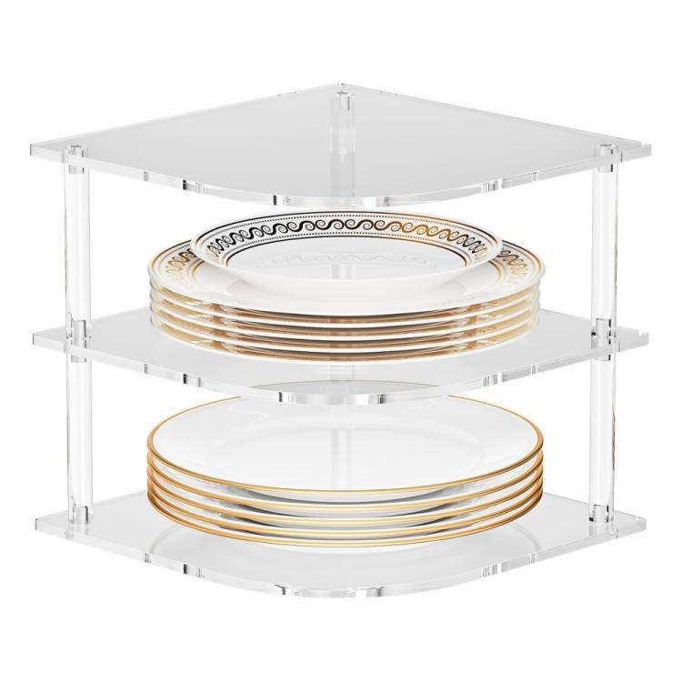 YX165 Acrylic 3 Tier Corner Plates and Bowls Organizer Shelf(Transparent)