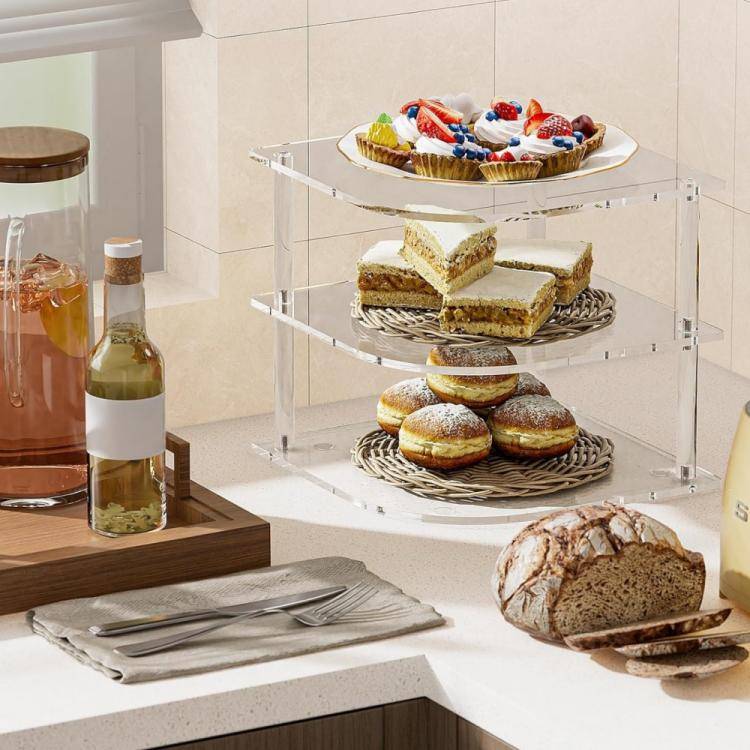 YX165 Acrylic 3 Tier Corner Plates and Bowls Organizer Shelf(Transparent)