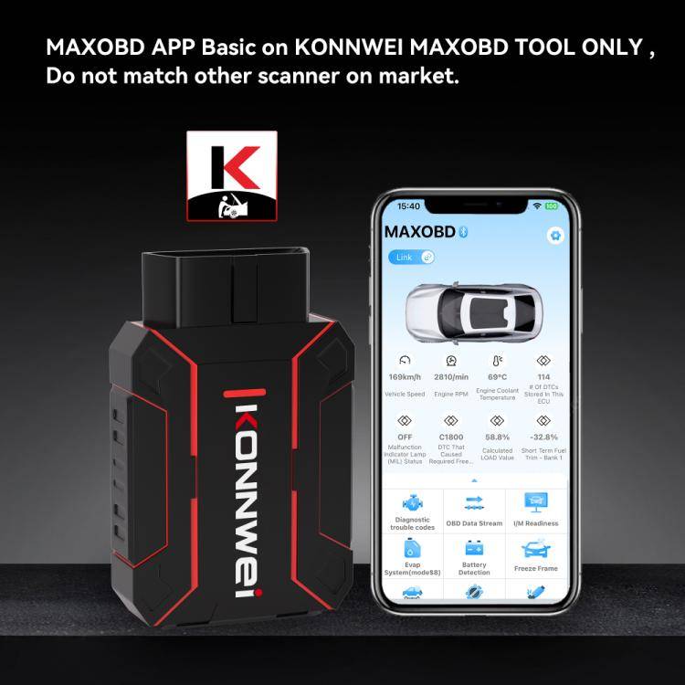 KONNWEI MAXOBD Full Car System Scanner OBD2 Diagnostic Tool Code Read(Black)