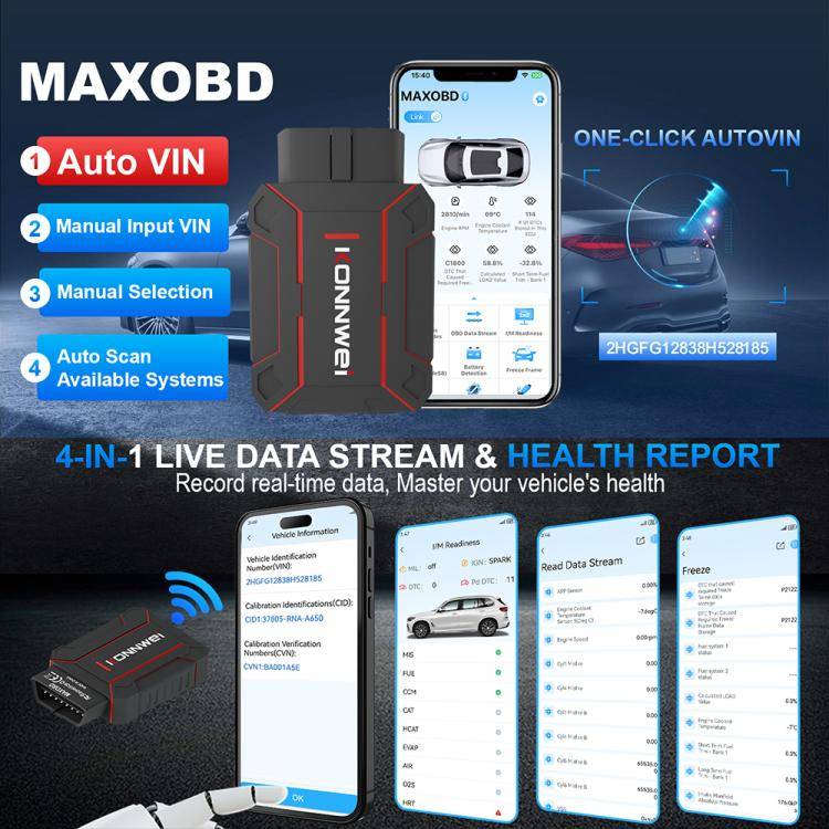 KONNWEI MAXOBD Full Car System Scanner OBD2 Diagnostic Tool Code Read(Black)