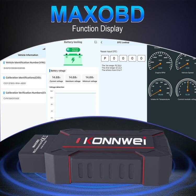 KONNWEI MAXOBD Full Car System Scanner OBD2 Diagnostic Tool Code Read(Black)