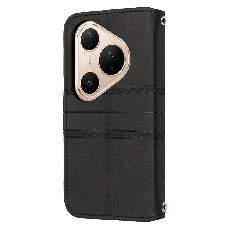 For Huawei Pura 80 Pro 5G / 80 Pro+ 5G Embossed Stripes Skin Feel Leather Phone Case(Black)