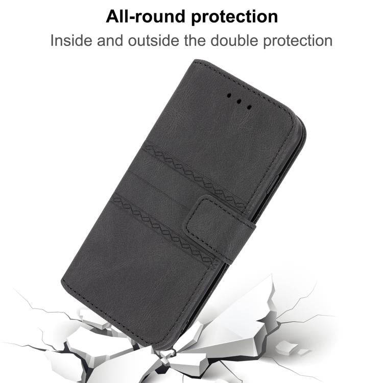 For Huawei Pura 80 Pro 5G / 80 Pro+ 5G Embossed Stripes Skin Feel Leather Phone Case(Black)
