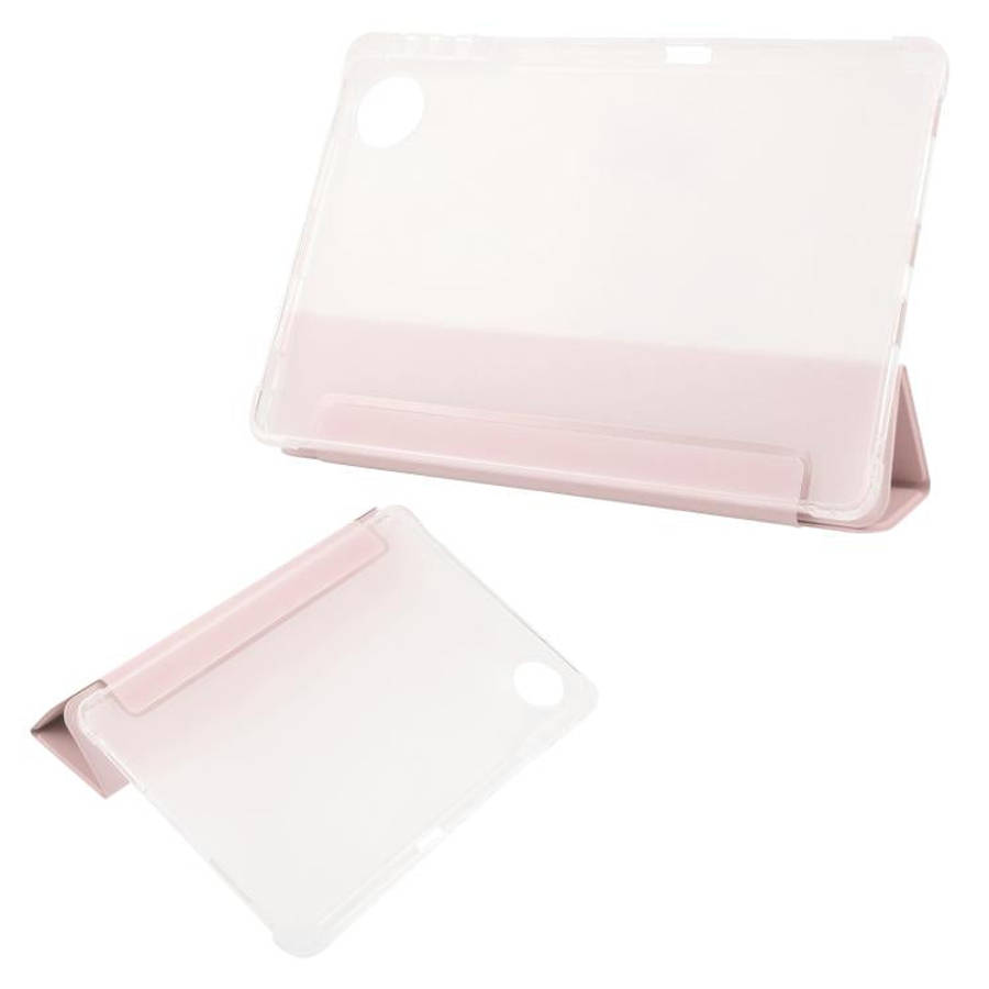 For Honor Pad 10 12.1 3-fold Clear TPU Smart Leather Tablet Case with Pen Slot(Sand Pink)