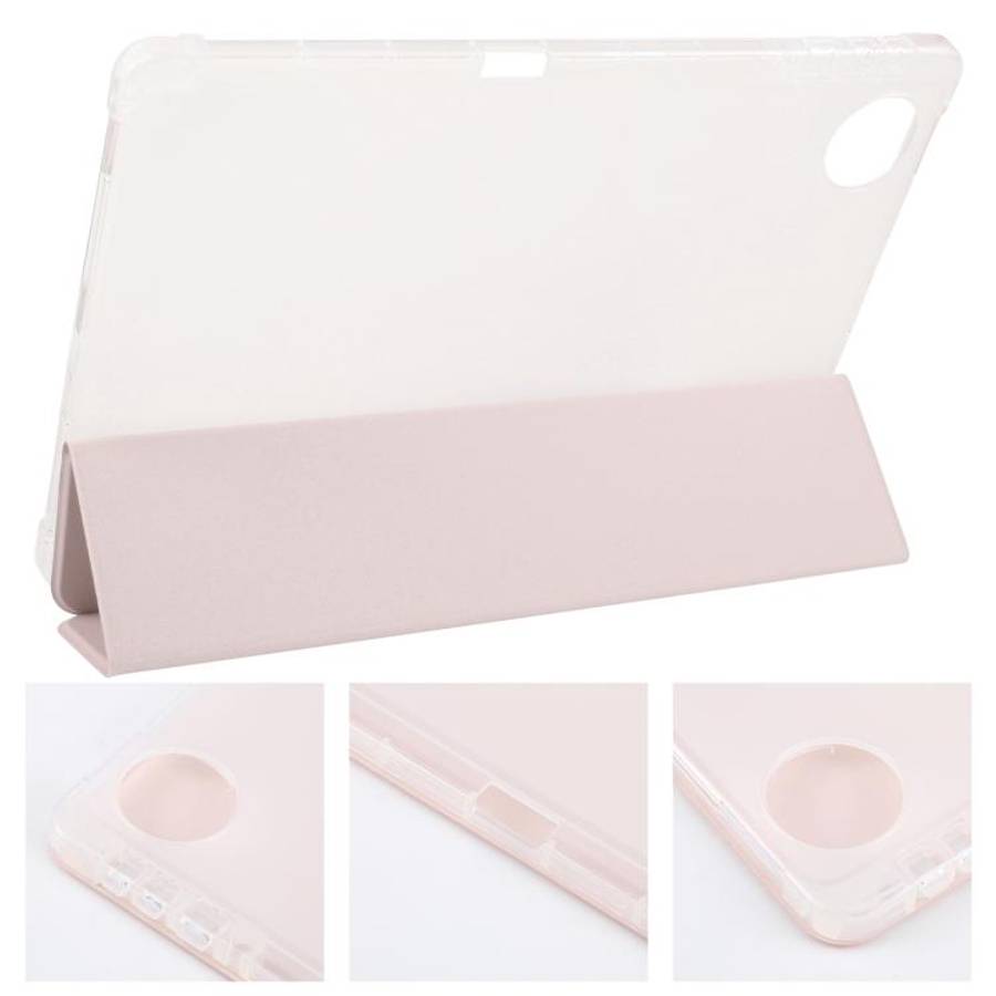For Honor Pad 10 12.1 3-fold Clear TPU Smart Leather Tablet Case with Pen Slot(Sand Pink)